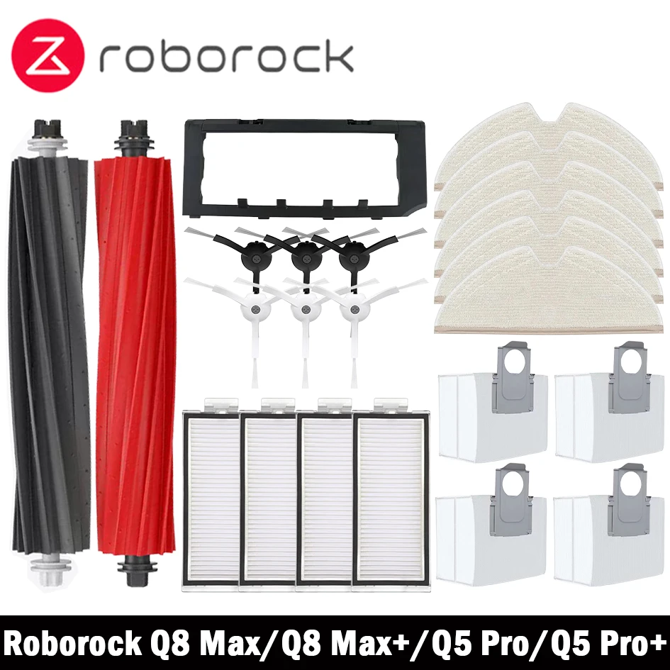 Roborock 메인 사이드 브러시 헤파 필터 걸레 먼지 봉투, Q8 Max, Q5 Pro, 교체 부품 액세서리