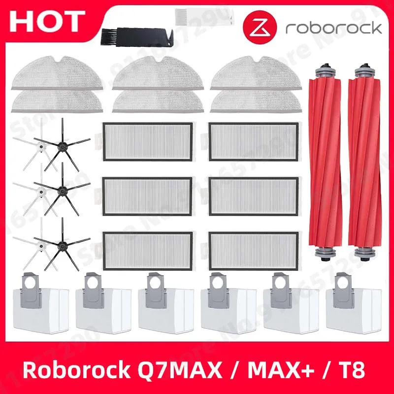 Roborock Q7 Max + Q7 Plus T8 부품 헤파 필터 사이드 브러시 메인 브러시 커버 걸레 교체 로봇 진공 청소기 액세서리