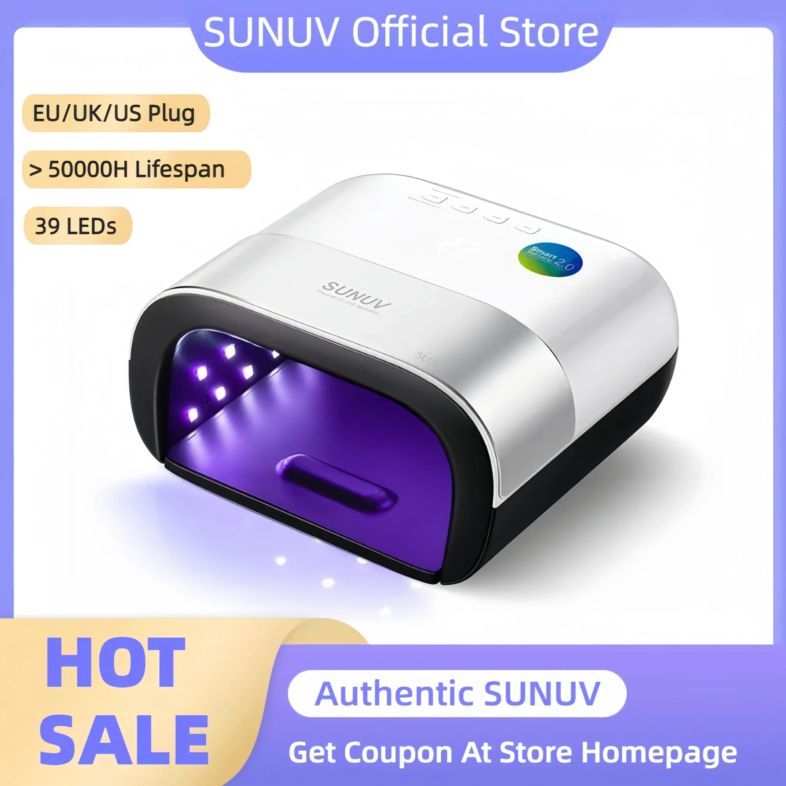 SUNUV-SUN3 네일 건조기,, 스마트 2.0 48W UV LED 램프 네일 스마트 타이머 메모리, 내장형 디지털 타이머 디스플레이 네일 건조기